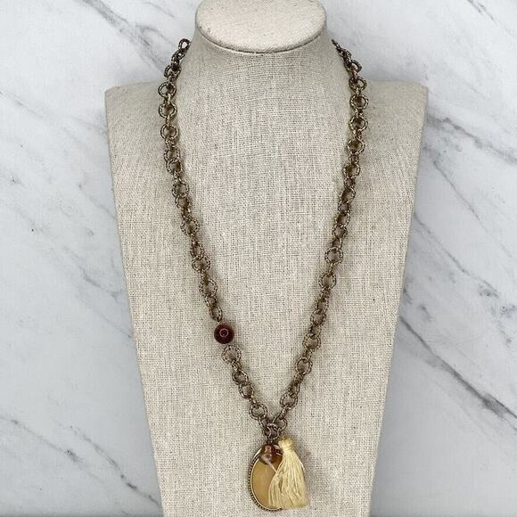 Chico's Gold Tone Tassel Pendant Chain Link Necklace - Picture 1 of 7